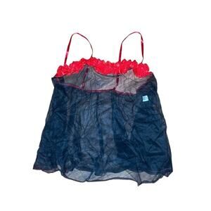 Faris Lingerie Chemise Top Women’s 3X Made USA Sheer Black Red Lace Ruffle Y2K